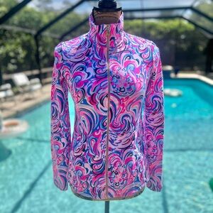 Lilly Pulitzer Leona Zip Up “Raz Berry Flamingoals” NWOT